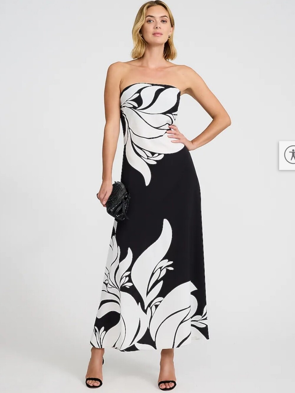 NWT Strapless Black & White Floral Maxi Dress - XS
